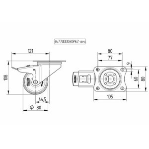 Roulette pivotante à frein 80mm en acier et polyamide - 200 kg
