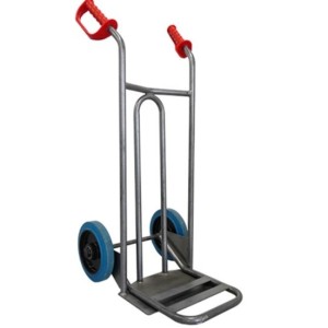 Diable acier avec tablier incurvé, poignées de garde, pelle fixe et bavette rabattable 250 kg