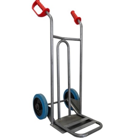 Diable acier avec tablier incurvé, poignées de garde, pelle fixe et bavette rabattable 250 kg