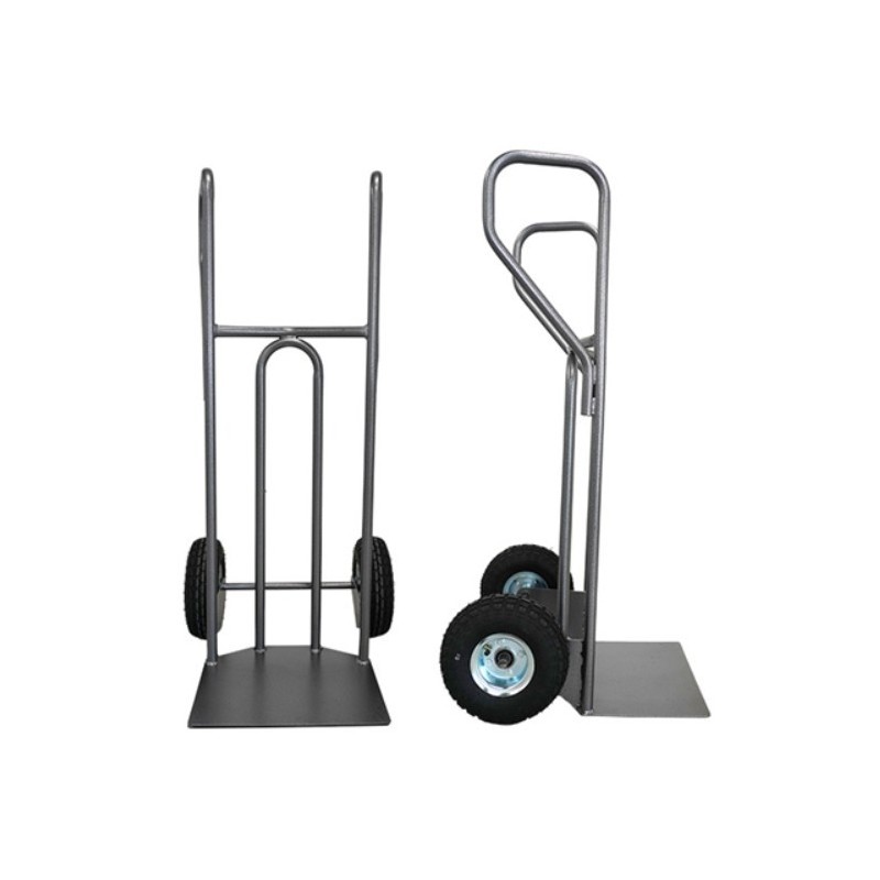 Diable acier avec tablier incurvé, poignées fermées et grande pelle fixe 250 kg Diable acier avec tablier incurvé, poignées fermées et grande pelle fixe 250 kg