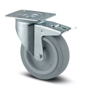 Roulette pivotante 160mm 300 kg avec frein bandage caoutchouc gris