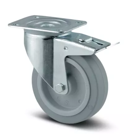 Roulette pivotante 160mm 300 kg avec frein bandage caoutchouc gris