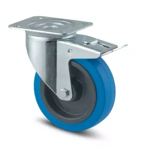 Roulette pivotante à frein 125mm en acier et caoutchouc bleu - 250kg