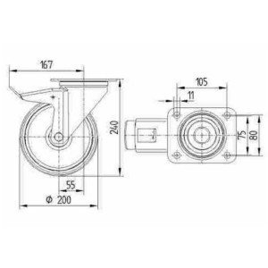 Roulette pivotante à frein 200mm - 400 kg - TENTE