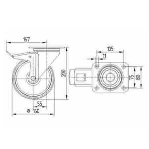Roulette pivotante à frein 160mm - 350 kg - TENTE