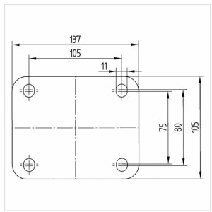 Roulette pivotante à frein 160mm - 350 kg - TENTE - Dimensions de la platine