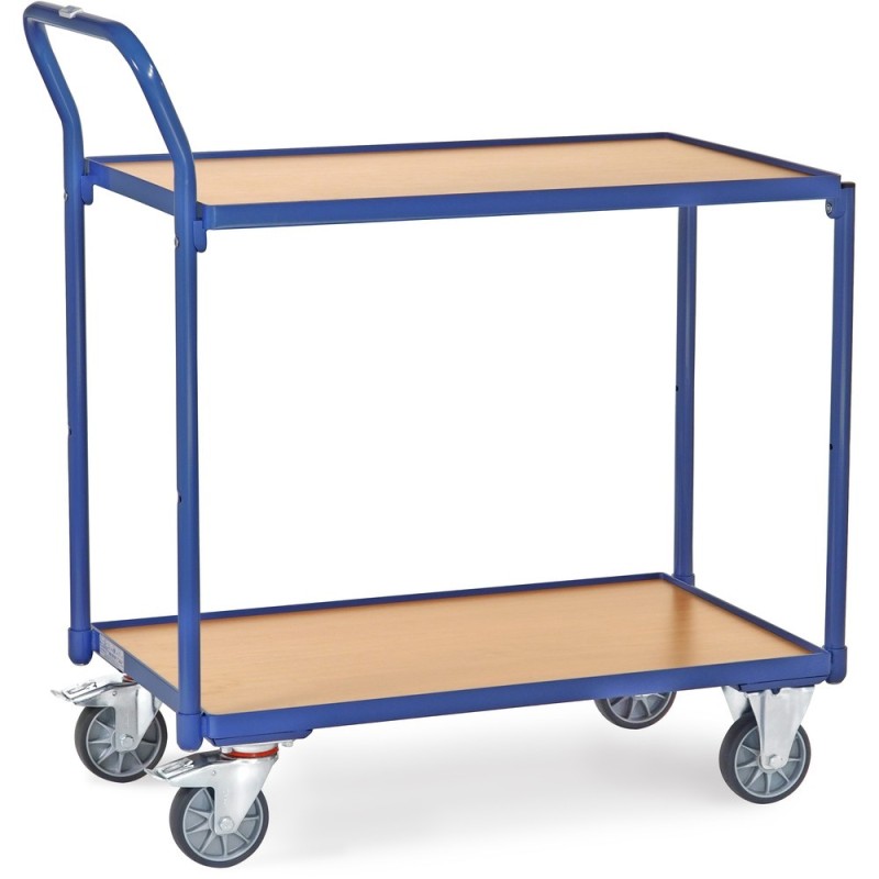 Servante 300 kg avec 2 plateaux en mélaminé et barre de poussée verticale - Fetra