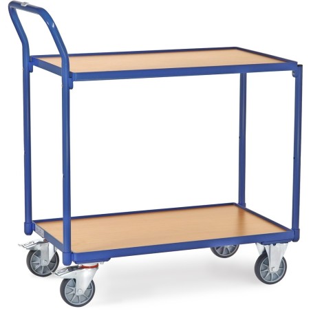 Servante 300 kg avec 2 plateaux en mélaminé et barre de poussée verticale - Fetra