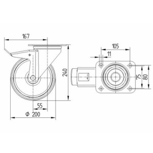 Roulette pivotante 200mm avec frein bandage polyuréthane rouge - Tente