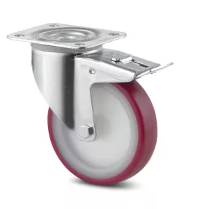 Roulette pivotante 160mm avec frein bandage polyuréthane rouge - Tente