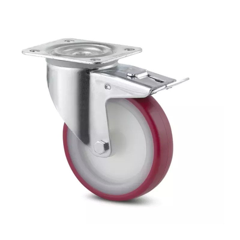 Roulette pivotante 160mm avec frein bandage polyuréthane rouge - Tente