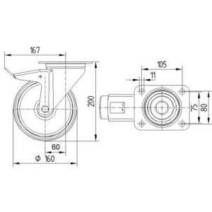 Roulette pivotante 160mm avec frein bandage polyuréthane rouge - Tente