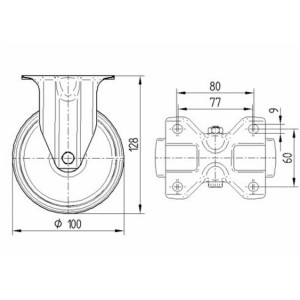 Roulette fixe 100 mm avec platine capacité 250 kg - TENTE