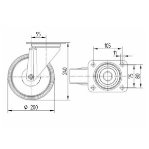 Roulette pivotante 200mm en acier et polyamide avec platine - Tente