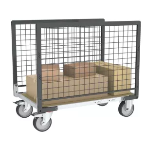 Chariot modulaire grillagé 2 ridelles - Plateau bois roues rectangle 500 kg - FIMM