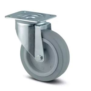 Roulette pivotante 160mm en acier et caoutchouc gris avec platine - TENTE