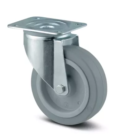 Roulette pivotante 160mm en acier et caoutchouc gris avec platine - TENTE