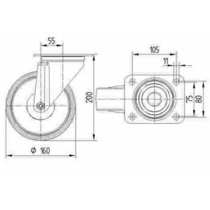Roulette 350 kg pivotante 160mm en acier et polyuréthane avec platine - TENTE