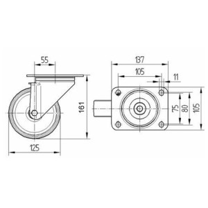 Roulette 300 kg pivotante 125mm en acier et polyuréthane - TENTE