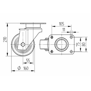 Roulette pivotante 160mm en acier et polyuréthane avec platine 600kg - TENTE