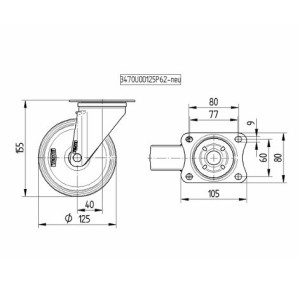 Roulette pivotante 125mm en acier et polyuréthane 250kg - TENTE