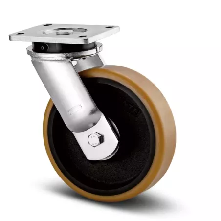 Roulette pivotante 200mm en acier 1000kg Mécano-soudé et polyuréthane avec platine - TENTE