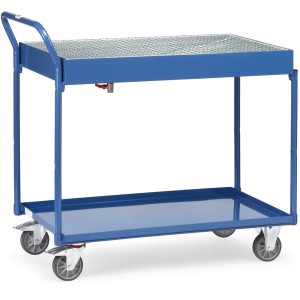 Chariot avec 2 plateaux en tôle d'acier et bac étanche - 300kg