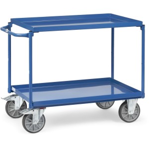 Chariot avec 2 plateaux étanches en tôle d'acier et dossier de poussée horizontal