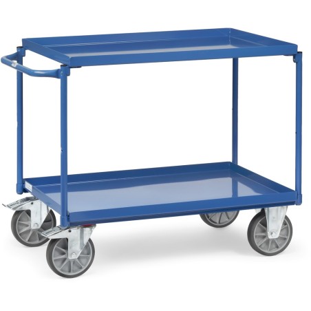 Chariot avec 2 plateaux étanches en tôle d'acier et dossier de poussée horizontal