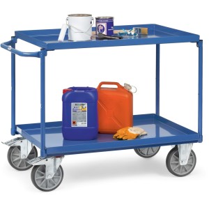 Chariot avec 2 plateaux étanches en tôle d'acier et dossier de poussée horizontal