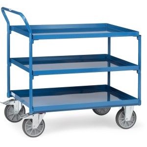 Chariot avec 3 plateaux étanches en tôle d'acier - Dossier de poussée vertical