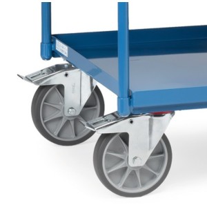 Chariot avec 3 plateaux étanches en tôle d'acier - Dossier de poussée vertical