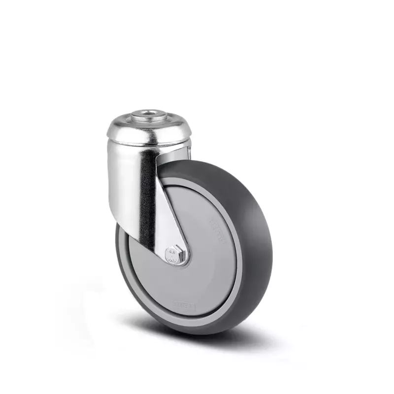Roulette pivotante 125mm pour les chariots libre-service avec trou central - TENTE