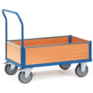 Chariot caisse 500kg avec plateau et ridelles en mélaminé - FETRA