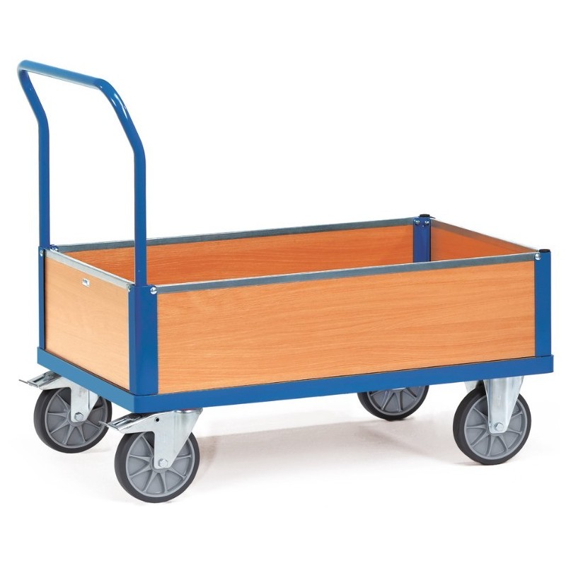 Chariot caisse 500kg avec plateau et ridelles en mélaminé - FETRA