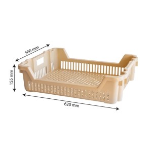Caisse à viennoiseries ajourée empilable emboîtable 610 x 500 x 155 mm - 33 L - Beige