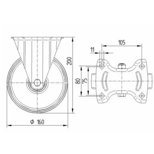 Roulette fixe 160mm en acier et polyamide avec platine - TENTE