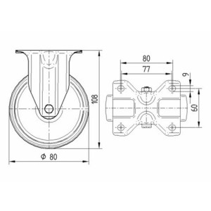 Roulette fixe 80mm en acier et polyamide avec platine - TENTE