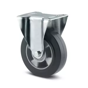 Roulette fixe 200mm en acier et caoutchouc élastique noir avec platine - TENTE