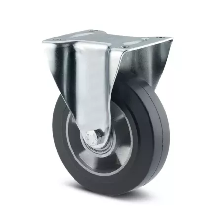 Roulette fixe 160mm en acier et caoutchouc élastique noir avec platine - TENTE
