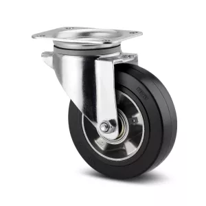 Roulette pivotante 200mm en acier et caoutchouc élastique noir avec platine - TENTE
