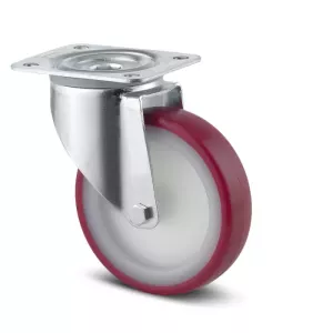 Roulette pivotante 200mm en acier et polyuréthane rouge avec platine - TENTE