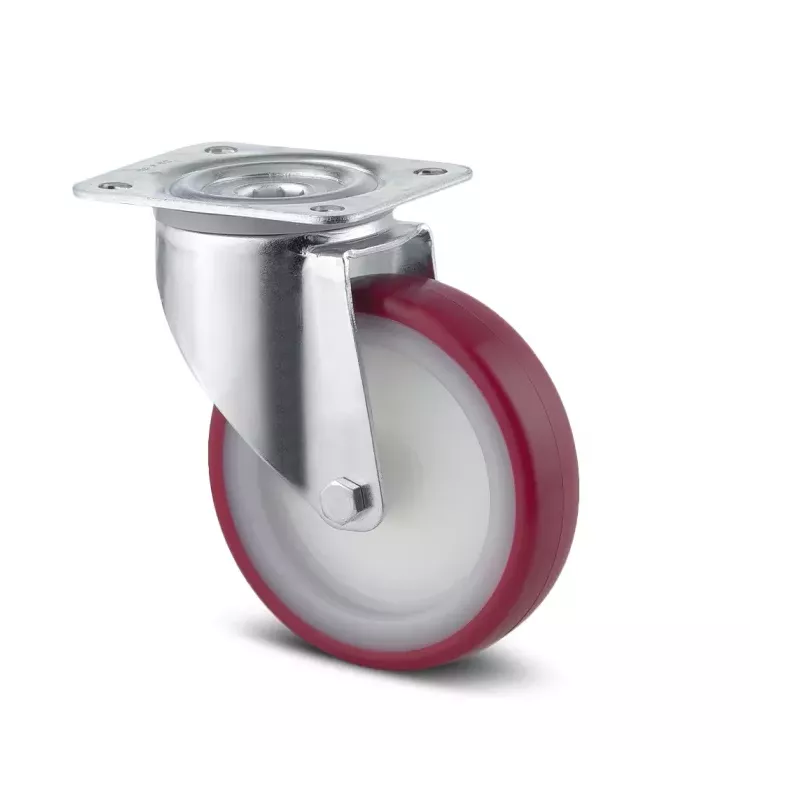 Roulette pivotante 200mm en acier et polyuréthane rouge avec platine - TENTE
