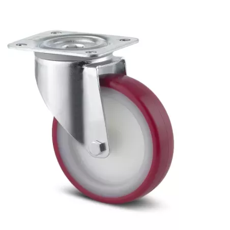 Roulette pivotante 200mm en acier et polyuréthane rouge avec platine - TENTE