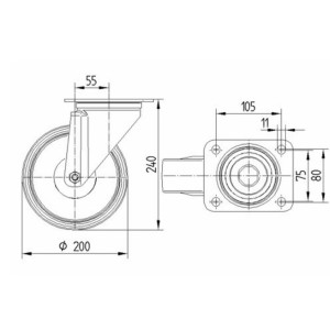 Roulette pivotante 200mm en acier et polyuréthane rouge avec platine - TENTE