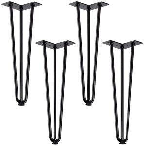 Lot de 4 Pieds en épingle pour table et console - en acier massif - finition noir