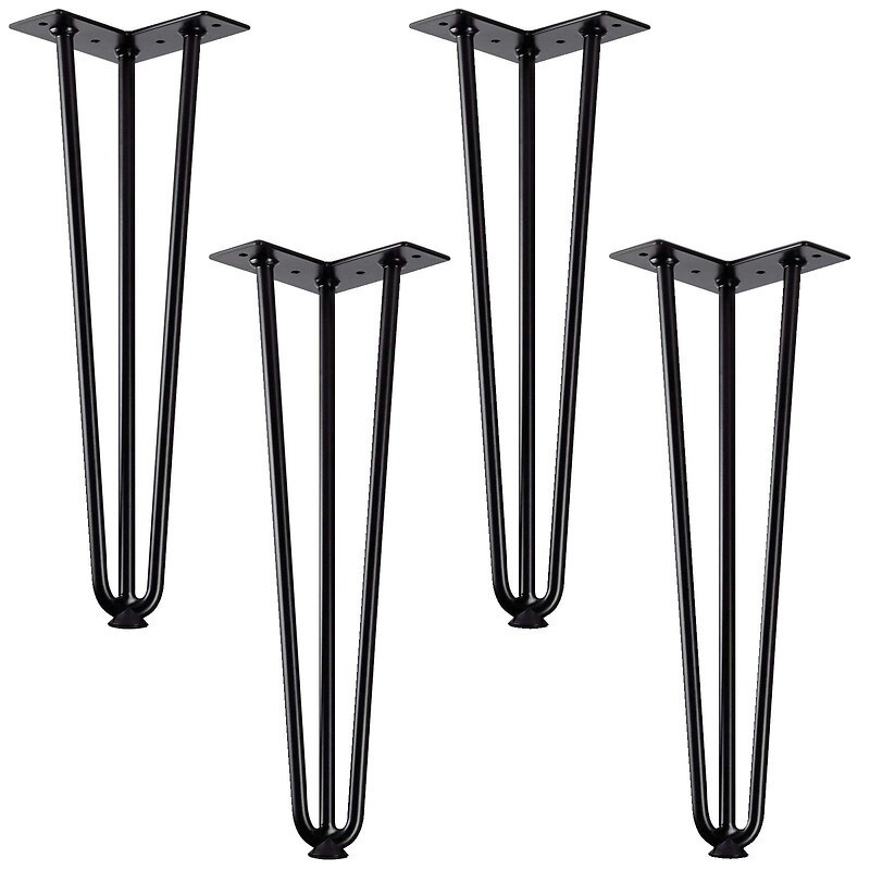 Lot de 4 Pieds en épingle pour table et console - en acier massif - finition noir