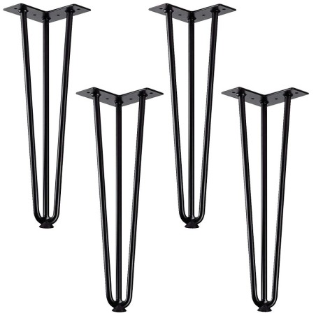 Lot de 4 Pieds en épingle pour table et console - en acier massif - finition noir