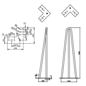 Lot de 4 Pieds en épingle pour table et console - en acier massif - finition noir: les dimensions