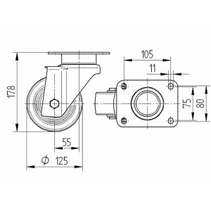 Roulette pivotante 125mm en acier et polyuréthane avec platine 500kg - TENTE